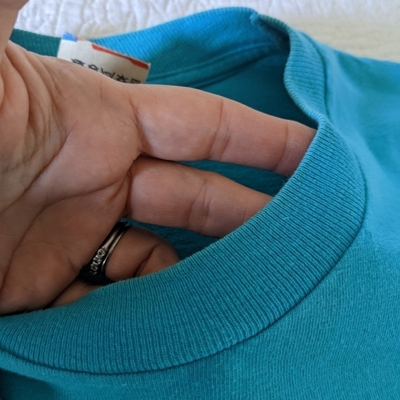 VINTAGE Single Stitch Teal Tee Shirt L - Picture 7 of 10